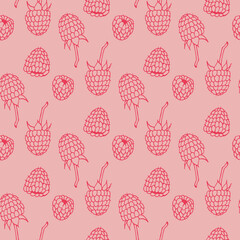 Seamless pattern with wonderful raspberry on pink background. Vector image.