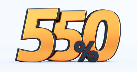 five hundred fifty 550% off on sale. Gold percent isolated on white background. 3d render of a Gold five hundred fifty percent
