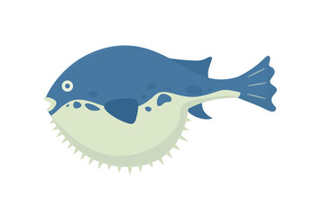 Fugu fish isolated on white background. Poisonous the puffer fish.  Vector illustration.