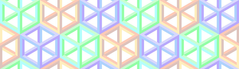Cubes. Seamless 3D pattern. Optical illusions. Op Art. Template for fabric or wrapping. Modern textile. Geometric. Stylish background. Wallpapers. Pastel colors.  Luxury 3D Tiles. Vector.