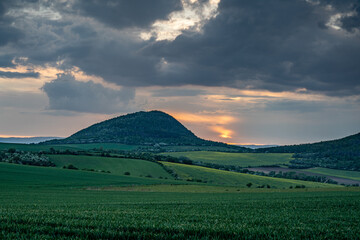 sunset of the Czech Central Mountain (Czech Republic) Europe.