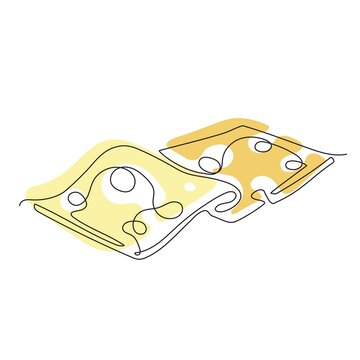 A piece of cheese is drawn with a single line. One line drawing.