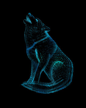 Wolf howling at the moon logo. T-shirt printing. Vector illustration