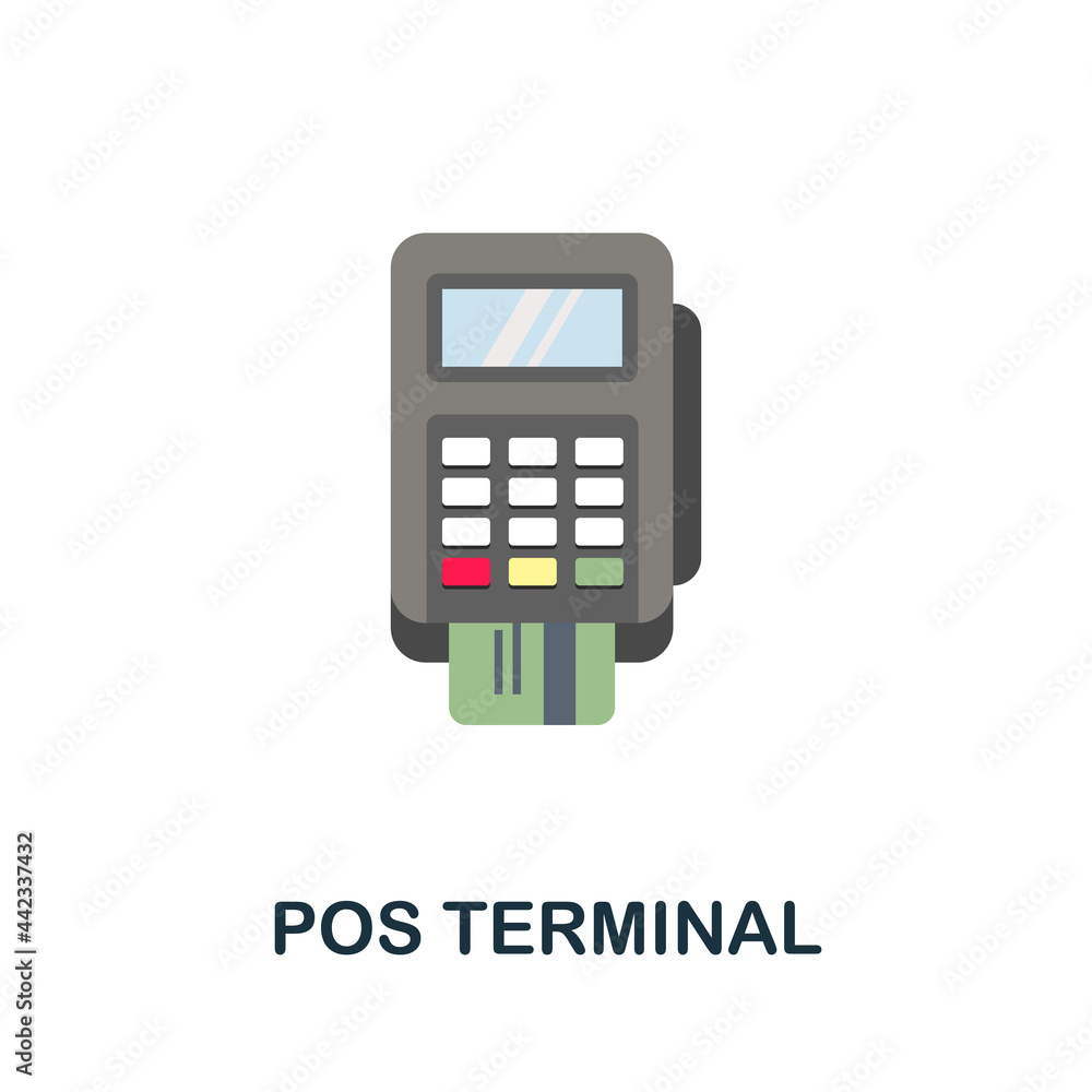 Poster pos terminal icon. flat sign element from credit collection. creative pos terminal icon for web desi