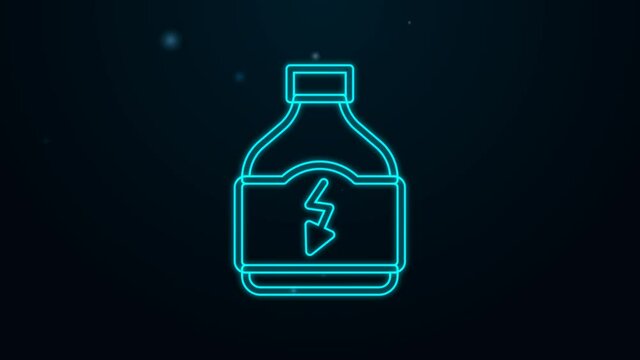 Glowing neon line Sports nutrition bodybuilding proteine power drink and food icon isolated on black background. 4K Video motion graphic animation