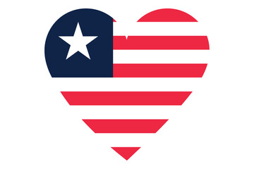 Liberia flag of heart shape isolated on white background