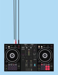 Background for DJ posters. DJ controller in detail. Musical computer equipment. Icon for online store. DJ- image for printing on a t-shirt. Image for application on a smartphone case. Nightlife theme. © Dubs Studio