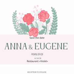 wedding postcard with pink rose