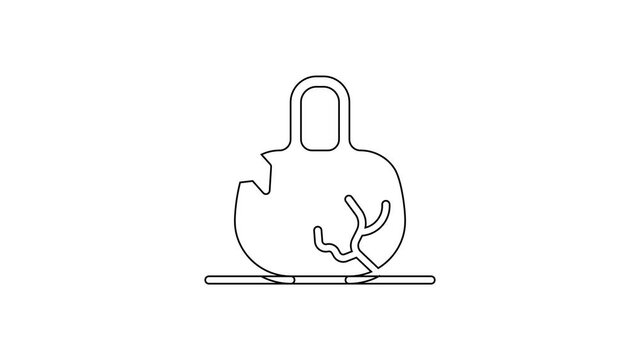 Black line Broken weight icon isolated on white background. Kilogram weight block for weight lifting and scale. Mass symbol. 4K Video motion graphic animation