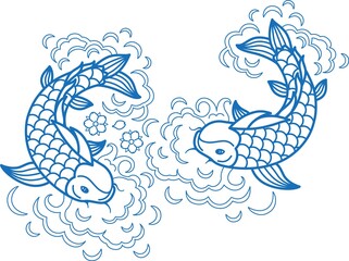 Fish koi art carp line traditional drawing japan goldfish ink element