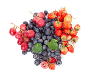 Mix of ripe sweet fruits and berries isolated on white background