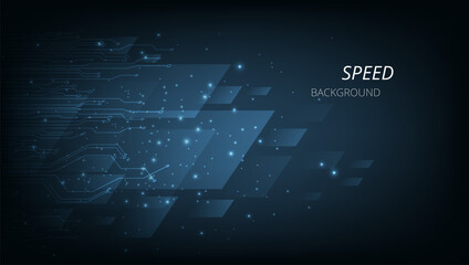 High speed movement background concept.Lights and square shape moving fast over dark blue background.High speed Technology  background concept.Hi-tech.Vector illustration. 