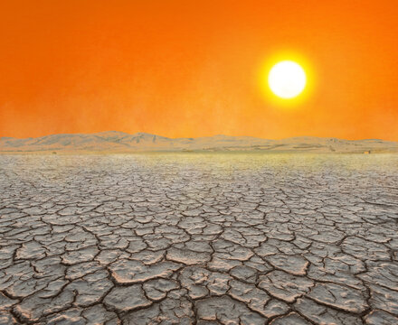 dry cracked dirt in desert landscape, drought in nature