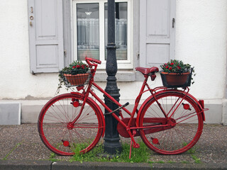 Fototapeta na wymiar red bicycle with potted plants
