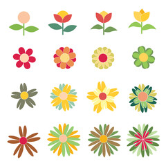 Set of vintage flowers icons on white background