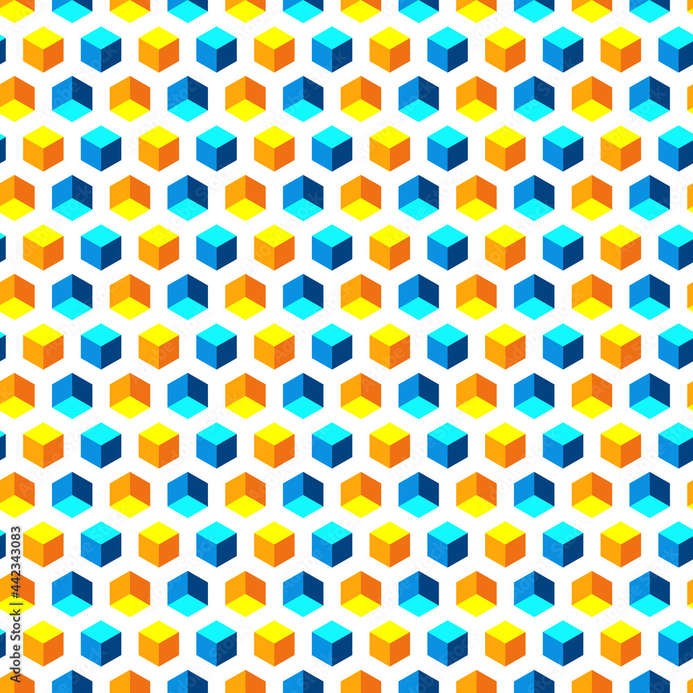 Poster seamless pattern with hexagons and cubes. vector colored abstract background.