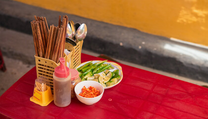 Street food cafe in Hoi An, Vietnam　ベトナム・ホイアンの路上レストラン