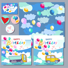 happy birthday cards for kids with car and baloons