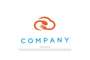 Spoon Fork with Chef Hat for Food Cloud Technology Logo Design Vector