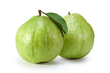 Guava fruit with leaf isolated on white background