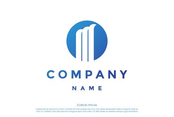 Simple Minimalist Initial Letter M Waterfall Logo Design Vector