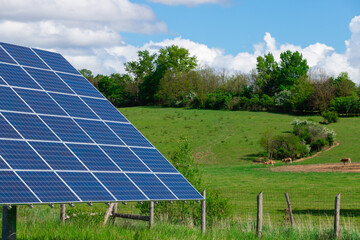 solar panel with green field