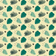 vector seamless pattern beautiful artistic silhouette tropical leaves in polka dot pattern. Vector