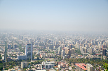 Fototapeta na wymiar View of the city of Santiago from the Cerro San Cristóbal - San Cristóbal Hill.