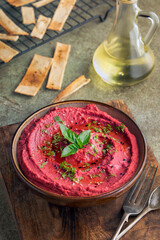 Beetroot hummus, Breakfast, Continental, Rustic Setup