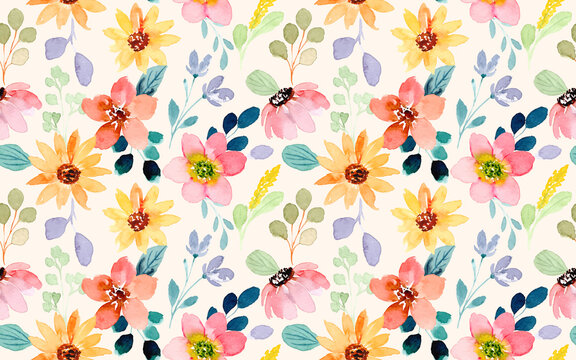Colorful Floral Watercolor Seamless Pattern