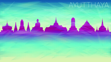 Ayutthaya Thailand Skyline City vector Silhouette. Broken Glass Abstract Geometric Dynamic Textured. Banner Background. Colorful Shape Composition.