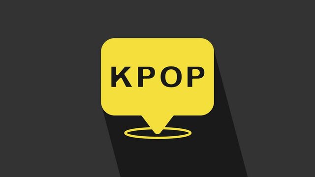 Yellow K-pop icon isolated on grey background. Korean popular music style. 4K Video motion graphic animation