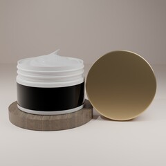 white cream jar open gold cap with a blank label for mockup 