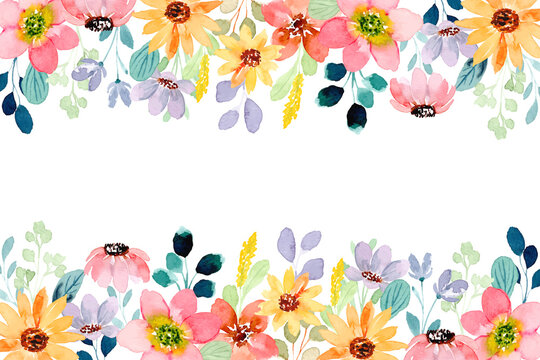 Colorful wild flower background with watercolor