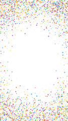 Festive charming confetti. Celebration stars. Childish bright stars on white background. Fetching festive overlay template. Vertical vector background.