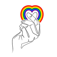 Pride Month celebrated in the month of June. Lesbian, Gay, Bisexual, Transgender and Queer (LGBTQ). Vector rainbow LGBT fingers mini heart Design for sticker, card, poster, tattoo, t-shirt, or logo.