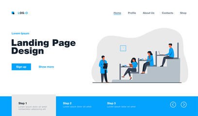 College students sitting at desks in classroom and listening to teacher. Vector illustration for higher education, university, classroom concept