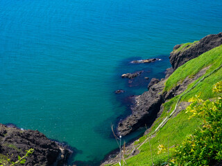 Fototapeta premium Rocky reef in a cape (Kakuda cape, Nishikan, Niigata, Japan)