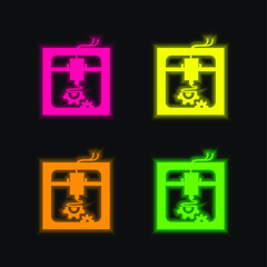 3d Printer Settings Interface Symbol four color glowing neon vector icon