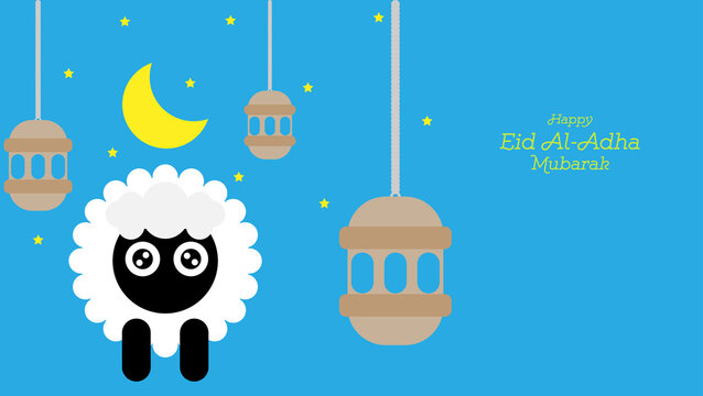 Happy Eid Al-Adha background with cute goat character