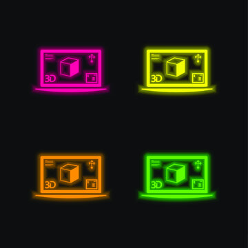 3d Print Image On Monitor four color glowing neon vector icon