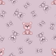Seamless pattern with teddy bears on pastel background. For children room, package, wrapping, print, fashion, accessories, textile, media, wallpaper.