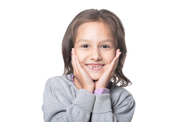 portrait of cute little girl posing isolated on white background