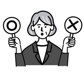 女性　シニア　スーツ　ベクター　ポップ　マル　バツ ○×
