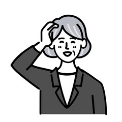 女性　シニア　スーツ　ベクター　ポップ　照れる
