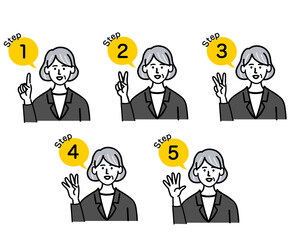 女性　シニア　スーツ　ベクター　ポップ　ステップ　セット
