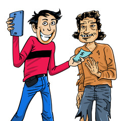 The man selfie with homeless