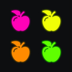 Apple four color glowing neon vector icon