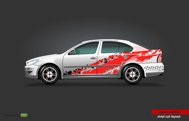 Car decal wrap design with abstract theme on metalic sedan car.