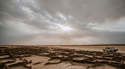 Varzaneh dried salt lake in Iran
